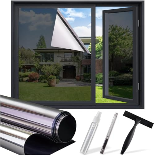 Lifetree Spiegelfolie Fensterfolie Fenster Innen Sonnenschutzfolie Sichtschutz Sonnenschutz Selbsthaftend：UV-Schutz Hitzeschutz Wärmeschutzfolie Verdunklungsfolie Privatsphäre Schwarzgrau 44.5x200cm
