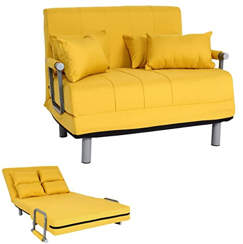 Mendler Schlafsessel HWC-K29 Liegefläche 186x97cm Stoff (270g/m²) - gelb | Klappsessel, Schlafsofa, Gästebett, Relaxsessel