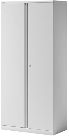 BISLEY Essentials Flügeltürenschrank abschließbar - Stahlschrank mit 3-Punkt-Schloss & Flügeltüren - Aktenschrank aus Metall mit 4 Fachböden für 5 Ordnerhöhen - Farbe: verkehrsweiß