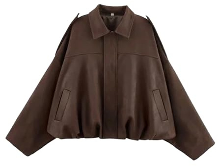 Bnigung Damen-Jacke aus Wildlederimitat im Bomberjackenstil, lässiges Revers, übergroße Motorradjacke