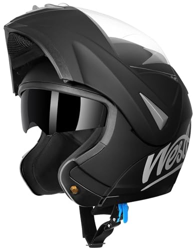 Westt Klapphelm Motorrad ECE 22.06 Zertifiziert – Integralhelm mit Sonnenblende & Visier, Motorradhelm für Damen & Herren, Jethelm mit Kinnschutz, waschbares Innenfutter, für Roller, Scooter & Moped