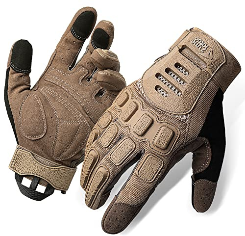 Zune Lotoo Airsoft Handschuhe, Taktische Handschuhe mit Hoher Mobilität und 3-Finger-Touchscreen, TPR-Aufprallschutz Stoßdämpfende Paintball Gloves für Klettern Airsoft Outdoor (Sand M)