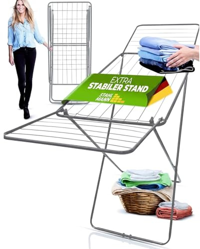 STAHLMANN ® Wäscheständer [18 m Trockenfläche] - Wäscheständer Silber platzsparend mit rutschfesten Füßen - Klappbarer Flügelwäscheständer -Wäschetrockner
