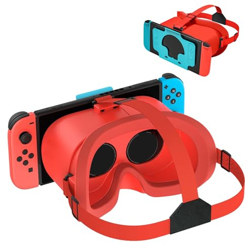 VR-Headset, für Nintendo Switch & Switch OLED konzipiert, VR-Brille mit verstellbaren HD-Objektiven und bequemem Kopfgurt, 3D-Brille für Nintendo Switch OLED (Rot)