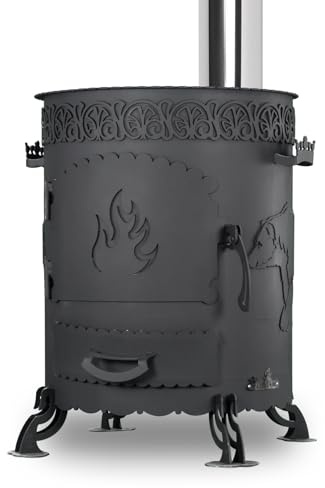Kazbek Ofen für Asiatische Kazan Wok, Gulaschkanone, Utschak, Feuerofen mit Rauchrohr 17-30 L, Schwarz