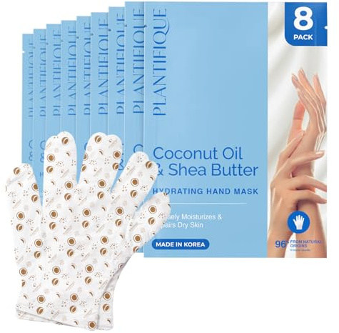 PLANTIFIQUE Koreanische Handmaske für Sehr Trockene Hände - 8 Paar mit Box | Feuchtigkeitsspendende Masken Handpflege Handschuhe - Handmaskenhandschuhe mit Handcreme über Nacht - Korean Hand Mask