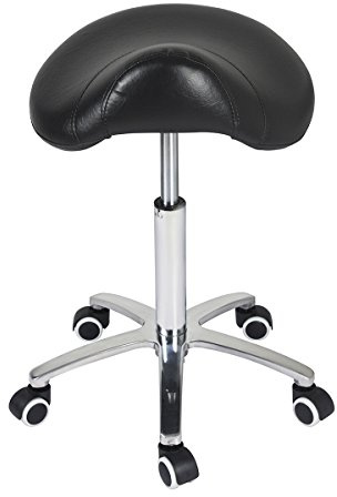 Antlu Sattelhocker Rollhocker mit Rollen höhenverstellbarer Drehhocker Arbeitshocker Küchenhocker, Hocker für Büro Salon Massage Spa (Schwarz, ohne Rückenlehne)