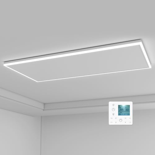 Infrarotheizung Deckenmontage 840 Watt, Infrarot Deckenheizung mit LED Licht Beleuchtung, Infrarotheizung Decke mit Thermostat Fernbedienung, Elektroheizung Heizplatte Heizpaneel Heizkörper 128x63cm