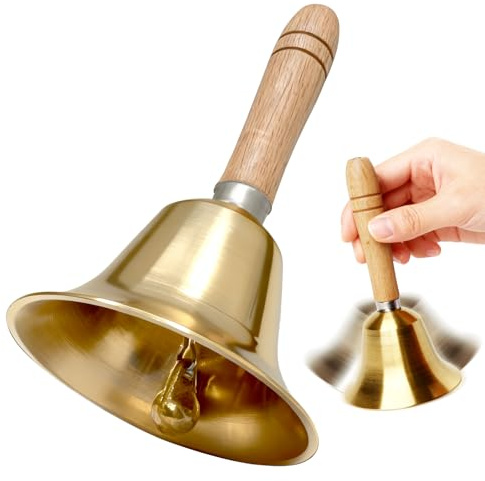 Minfuerang Super Laute Handglocke,Massivmessing Rufglocke mit Holzgriff,Klassisch Metallhandglocke,Hand Tischglocke für Senioren zu Hause, Hochzeit,Tiertraining,Mahlzeit,Meditation(14.5 * 8cm)