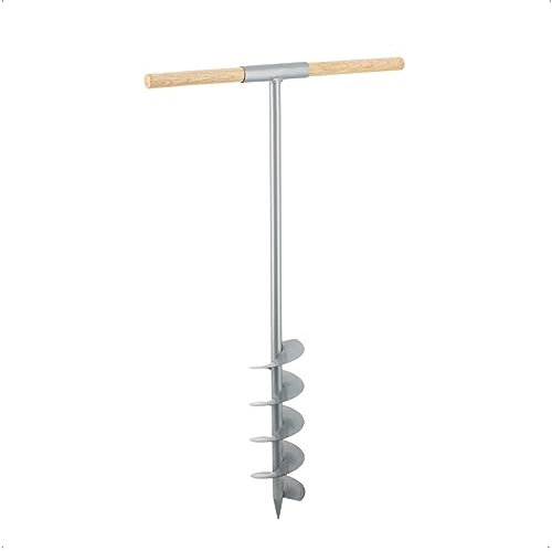 Handerdbohrer Erdlochbohrer (Ø 120 mm) aus pulverbeschichtetem Stahl, flexibler Holzgriff, Länge ca. 99 cm - 2,2 kg I Erdbohrer, Pfahlbohrer, ‎Handerdbohrer, Pflanzbohrer