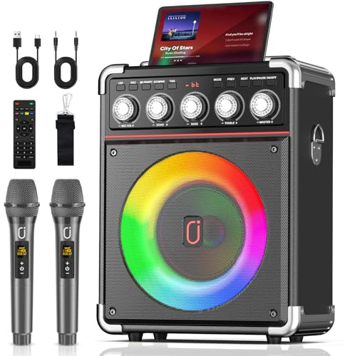 JYX Karaoke Maschine mit 2 kabellosen Mikrofonen, tragbare Karaoke Box Bluetooth 5.3 für Erwachsene & Kinder, 120W RMS PA Lautsprecher mit 6,0 Bass, LED-Licht, Echo/Bass/Höhen-Regler, TWS, USB/AUX/TF