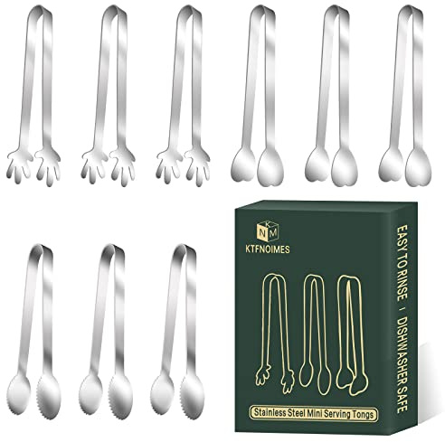 9 Stück Mini Servierzange, Edelstahl kleine Servierutensilien, Küchenzange Lebensmittelzange kleine Küchenzange zum Servieren von Lebensmitteln, Eiswürfel, Früchten, Zucker (12,2 cm Vorspeisenzange)