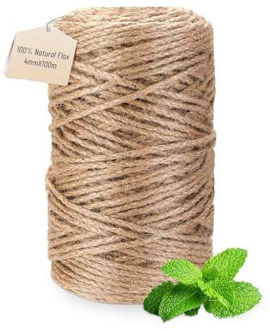 Staranry 100m Jute-Schnur, 4mm Braun Juteschnur, 100% Natur Jute Kordel, Reißfestes Naturgarn für Basteln, Jutegarn Naturfarbe, Paketschnur Naturfaser, Bindegarn, Bindeschnur für Deko