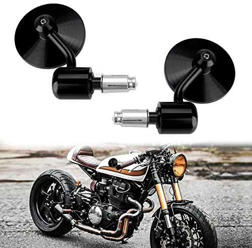 7/8 22mm Motorrad Lenkerendspiegel 3 Zoll Runden Rückansicht Seitenspiegel für Scooter Chopper Cruiser(Schwarz)
