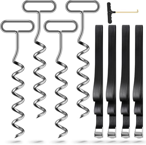 Bodenanker für Trampolin Erdanker, 4 Pack with Adjustable Straps Für Trampolin Outdoor, Schaukel, Pavillon