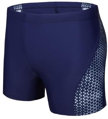 AMZSPORT Badehose Herren Kurz Schwimmhose Eng Wassersport Badeshorts mit Tunnelzug, Marineblau XXL