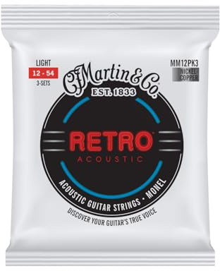 MARTIN 3er-Pack Saiten für Akustikgitarre Retro Acoustic, Monel – massive Nickel/Kupfer-Legierung, Light 12-54 (MM12PK3)