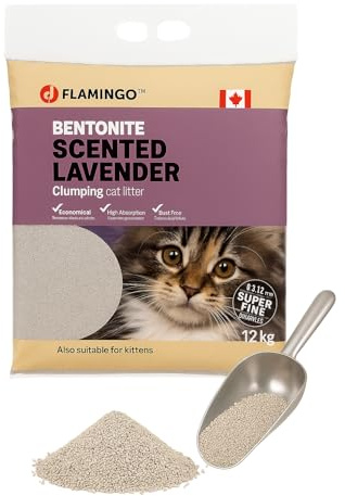Flamingo Katzenstreu - katzenstreu klumpstreu - Lavendelduft - 12L (12KG) für 10 Wochen - Herkunft Kanada - auch für Kätzchen - mit superfeiner Körnung - Ideal für 1 oder mehrere Katzen