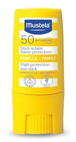 Mustela Sun Stick Spf 50, Gesicht, Körper, mit Avocadoöl und Vitamin E, Babys, Kinder, ganze Familie, für die Schwangerschaft geeignet - sehr hoher Schutz vor UVB- und UVA-Strahlen (Reisegröße 10ml)