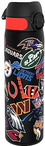ion8 NFL Abzeichenlogos Trinkflasche, 500 ml, Auslaufsicher, Einhandöffnung, Sichere Verriegelung, Spülmaschinenfest, BPA-frei, Tragegriff, Klappdeckel, Leicht zu Reinigen, Klimaneutral
