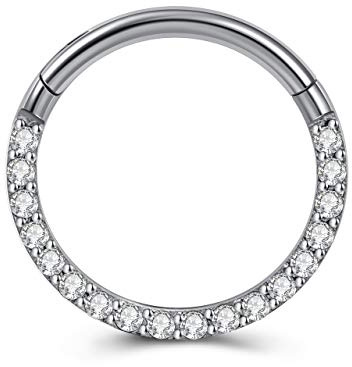 PiercingJak 16G Chirurgenstahl Segmentring Clicker Creolen Septum Tragus Helix Ohr Piercing Zirkonia Glitzer Nasenpiercing Lippenpiercing Ring 10mm, Silber