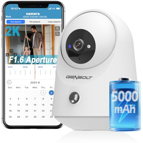 GENBOLT 2K WLAN-Überwachungskamera für den Innen,2,4/5,8GHz Baby Kamera | IP-Haustierkamera, drahtlose CCTV-Überwachungskamera, 5000-mAh-Akku, PIR-Sensor