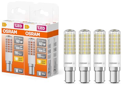 OSRAM LED Star Special T SLIM, schlanke LED Spezial Lampe, B15d Sockel, Warmweiß (2700K), Ersatz für herkömmliche 60W-Leuchtmittel, 4 Stück (1er Pack)