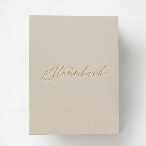 14SHUBAT Stammbuch der Familie/Familienstammbuch mit Goldprägung & Beige Leinen, Hochzeit und Standesamt - Hardcover (Unpersonalisiert, 17x22cm) inkl. Einleger (Beige-Leinen)