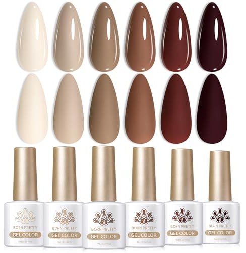 Born Pretty UV Nagellack Braun Hautton Nude Herbst Winter Gel Nagellack UV | Lack Neutral Beige Khaki Maniküre und Nagelkunst DIY zu Hause