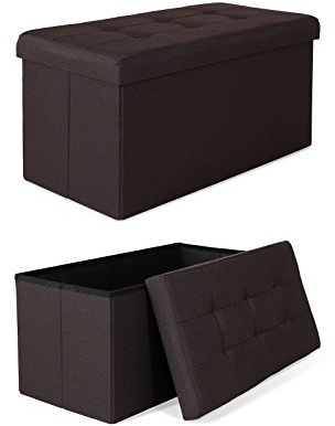 dibea Sitzhocker faltbar max 300 kg Leinen, 76x38x38 cm braun | Stabile Aufbewahrungsbox mit Leinenbezug für z.B. Spielzeug oder Bücher, gepolsterte Sitzgelegenheit mit abnehmbarem Deckel