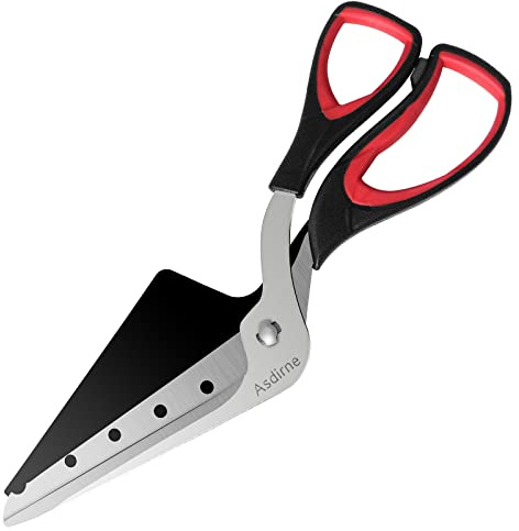 Asdirne Pizzaschere, Pizzaschneider mit Scharfer Edelstahlklinge in Lebensmittelqualität und Griff mit Weichem Griff, Multifunktionale Küchenschere, 27CM, Schwarz/Rot