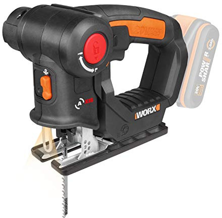 WORX WX550.9 Stichsäge zum Schneiden von Holz, Stahl & PVC – 2-in-1 Universalsäge mit Stich- & Säbelsäge & schneller Umstellung – 20V – Mit Staubbläser & Pendelhub – Ohne Akku & Ladegerät