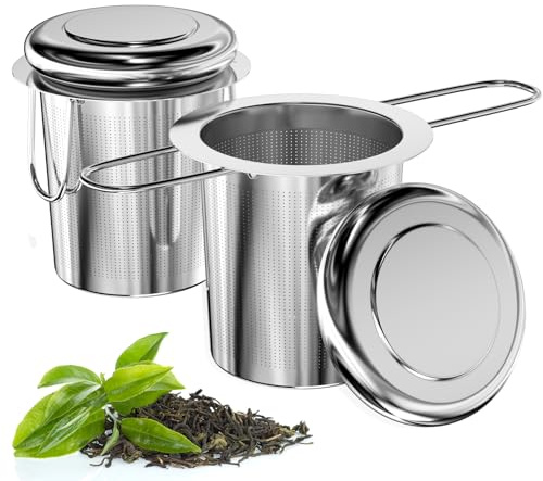 Relota 2 Stück Teesieb für Losen Tee, Teefilter Edelstahl 304 mit Klappbarem Griff und Deckel, Wiederverwendbar Tee Sieb, Feinmaschiges Tea Infuser, Teesiebe für die Meisten Tee-Tassen, Tee-Schalen
