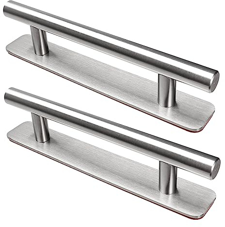 LYCXAMES 2 Stück Selbstklebende Möbelgriffe, Edelstahl Schrankgriffe, Ohne Bohren Griffe, Türgriffe, Schubladengriffe für Küchenschränke, Schiebetüren, Balkontür, Fenster, 128mm, Silber