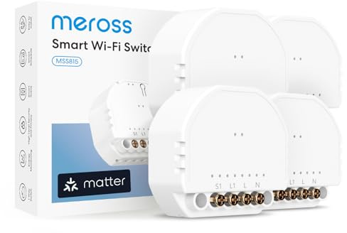 Meross Matter WLAN Schalter Unterputz 4 Stück, Neutral Erforderlich, Lichtsteuerung, Energieverbrauch & Zeitschaltuhr, kompatibel mit HomeKit, Alexa, Google Home und Home Assistant