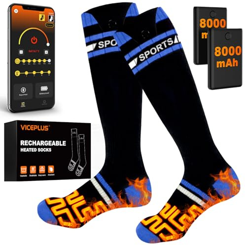 Beheizbare Socken Beheizte Socken,Heizsocken Skisocken 8000 mAh Wiederaufladbare Warme Socken Fußwärmer mit APP-Steuerung Warme Winter Männer Frauen