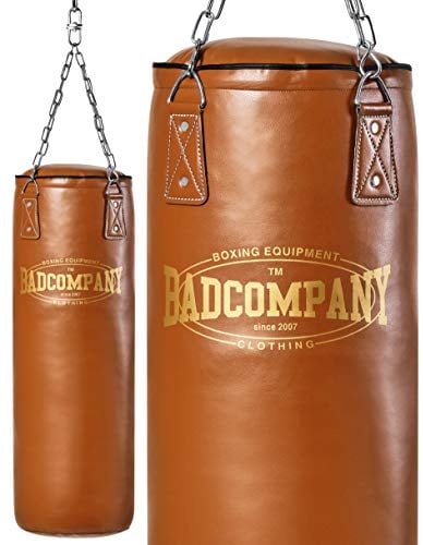 Bad Company Retro Boxsack I Punching Bag ungefüllt inkl. Heavy Duty Vierpunkt-Stahlkette - 120 x 35 cm