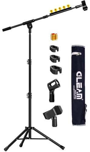 GLEAM Mikrofonständer für leichte Mikrofone unter 0.5kg - Stativ-Boomarm-Mikrofonständer mit Tragetasche, 2 Mikrofonklemmen und Schraubenadapter - Tragbar für Gesangsauftritte