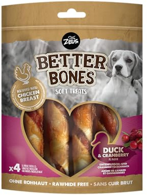 Zeus BetterBones Kaustangen | Ente & Cranberry | 10 cm | 114 g | Gedrehte Form, Ohne Rohhaut, Gut bekömmlich, Mit wertvollen Antioxidantien, Gesunder Snack für zwischendurch