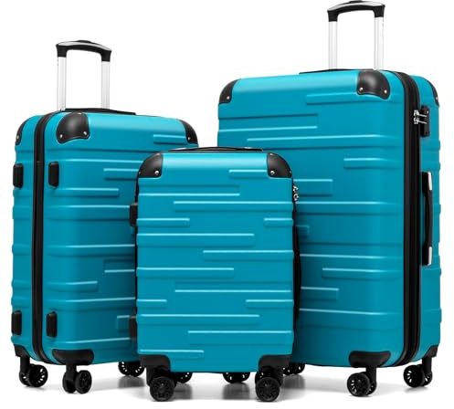 COOLIFE Hartschalen-Koffer Rollkoffer Reisekoffer Vergrößerbares Gepäck (Nur Großer Koffer Erweiterbar) ABS Material mit TSA-Schloss und 4 Rollen