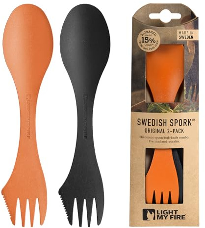 Light My Fire Spork Original Göffel 2-Pack 3-in-1 Campingbesteck - Löffel, Gabel, Messer - Reisebesteck - BPA-Frei & Bio-Basierter Kunststoff