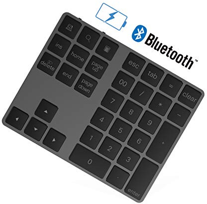 Rytaki Bluetooth Ziffernblock 34-Tasten kabellos Bluetooth Numpad wiederaufladbar Tastatur Numerische Tastatur für Computer Laptop Tablet Phone Pad Kompatibel mit Windows Surface Pro