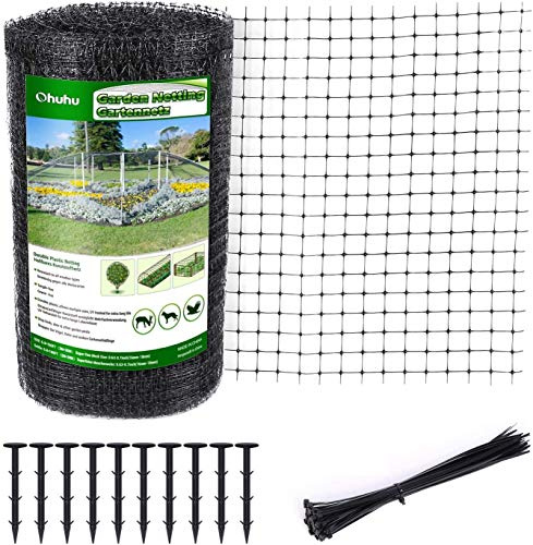 Ohuhu vogelnetze vogelschutznetz teichnetz 2mx30m 20g/m² Masche 15mm | Obstbaum-Netzwerk PP Material Wiederverwendbare, Reißfestes Vogelnetz mit 50x Kabelbinder für Garten, Schwarz