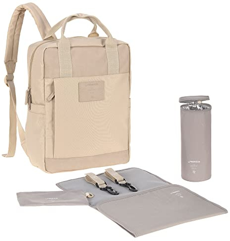 LÄSSIG Baby Wickelrucksack Wickeltasche Rucksack mit Wickelunterlage, Kinderwagenbefestigung, Flaschenhalter nachhaltig produziert/GRE Vividal Backpack