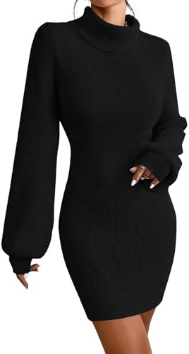 JUOIANTANG Strickkleid Damen Lang Sexy Winterkleid Pulloverkleid Damen Elegant Schwarz S
