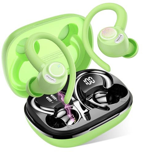 Bluetooth Kopfhörer Sport, In Ear Kopfhörer Kabellos Bluetooth 5.4, Grün | HD Mic, Herausragender Sound, 40 Std Spielzeit, Comfort Fit, Dual LED-Anzeige, IP7 Wasserdicht mit Ohrhaken, Kopfhörer Joggen