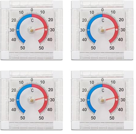 4 Stück Außenthermometer Fenster, Fensterthermometer Aussen, Klassisches Design Aussenthermometer für Fenster, Thermometer Aussen für Fenster Außenbereich Haushalt und Outdoor
