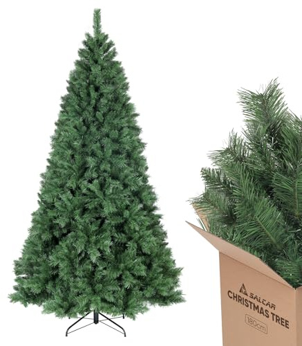 SALCAR Künstlicher Weihnachtsbaum 180 cm in Nordmanntannen-Optik | 1,8 m Tannenbaum aus PVC mit 580 Astspitzen und Klappsystem, Ø 98 cm