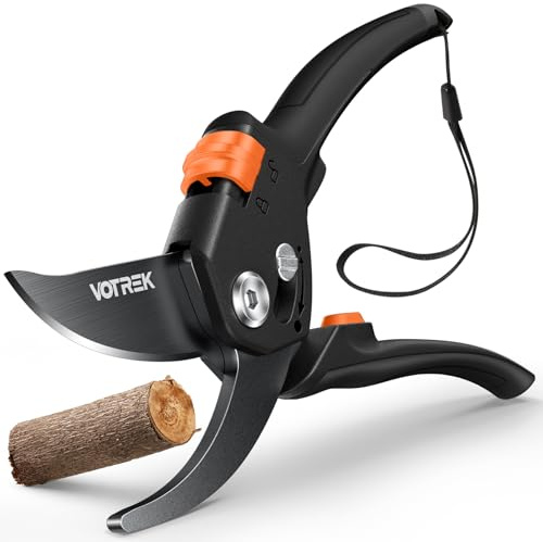 VOTREK 8,5 Bypass Gartenschere, für frische Zweige und Pflanzen, stufenlose Grifföffnung | interne Feder | Teflon-Coating SK5-Stahl, Rosenschere Profi, Rebschere, Baumschere, 【Mit Armband】【Geschenko】