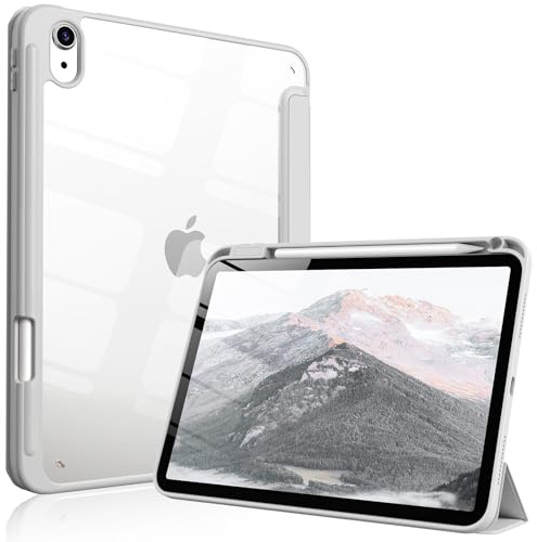 IAMKHO Hülle für iPad Air 11 Zoll M4/M3/M2 (2026/2025/2024), iPad Air 5./4. Generation 2022/2020 10,9 Zoll mit Stifthalter, Stoßfeste mit transparenter Schutzhülle, Auto Schlafen/Wachen, Grau